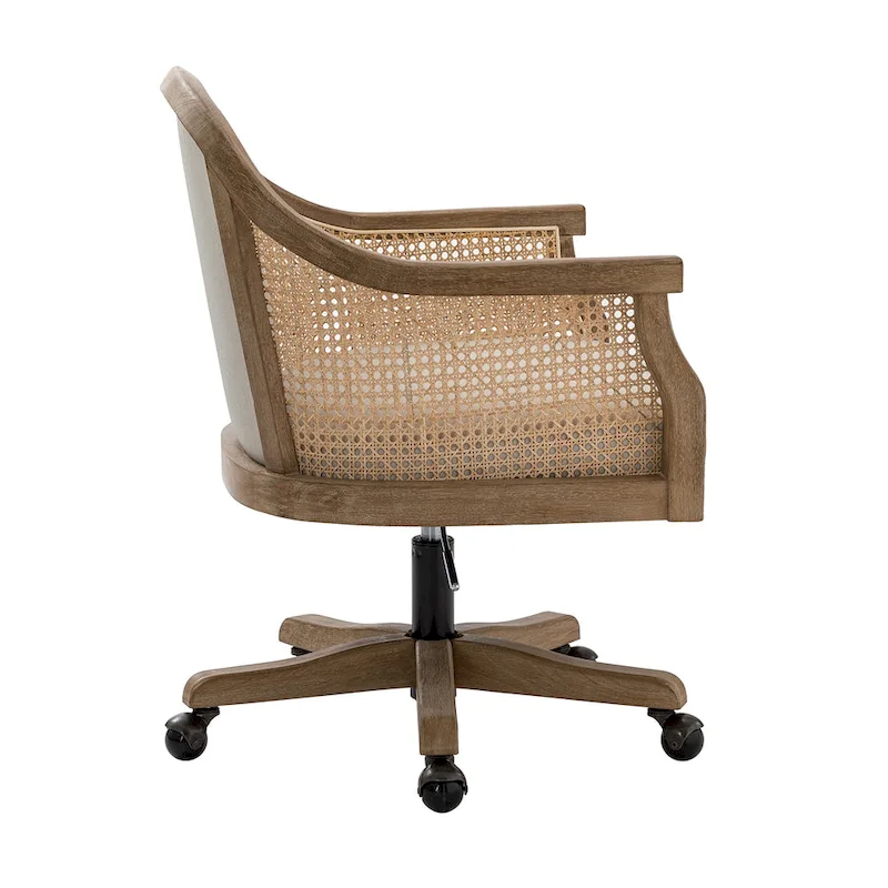 Danilo Farmhouse 360 Degree Swivel Height Adjustable Rattan Desk Chair with RubberWood by HULALA HOME