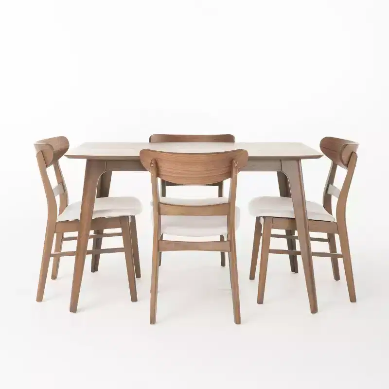 Christopher Knight Home Bryner Mid Century Modern Fabric Upholstered Wood 5 Piece Dining Set