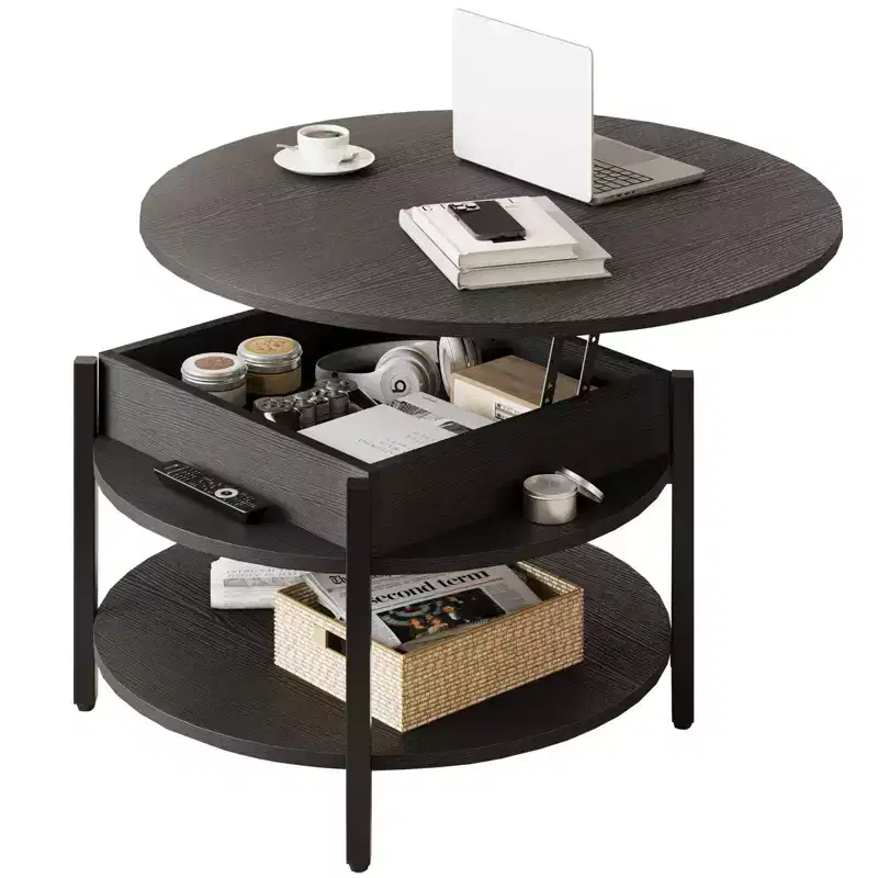 Lift Top Coffee Table with Hidden Compartment and Storage Shelves