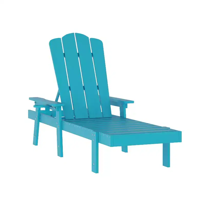 Flash Furniture Sonora Commercial Grade Adjustable Adirondack Lounger with Cupholder, All-Weather Indoor/Outdoor Recycled HDPE Lounge Chair