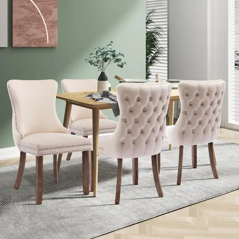 KATA Velvet Upholstered Wingback Dining Chairs Set of 4