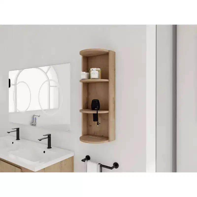 3-Tier Bathroom Corner Shelves, 12 Wall-Mounted Storage Rack with Hair Dryer Shelves,Side Cabinet Organizer,Wood Corner Shelf for Small Spaces Decor