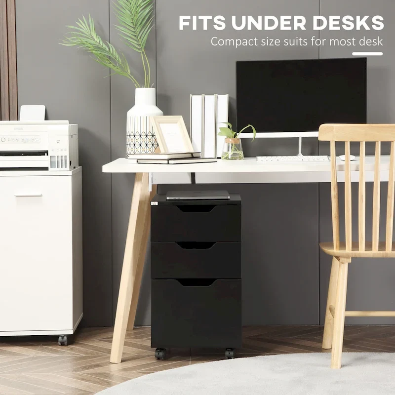 HOMCOM 3 Drawer Mobile File Cabinet, Rolling Printer Stand, Vertical Filing Cabinet
