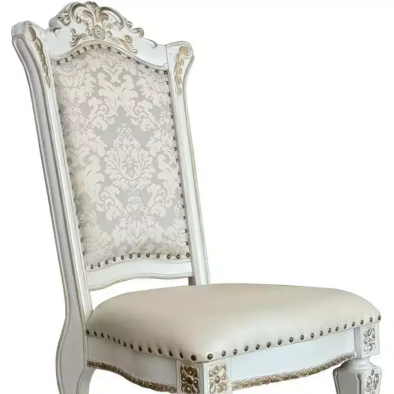 23" Vendome Dining Chair PU, Antique Pearl Finish, Floral Motif - Acme Furniture
