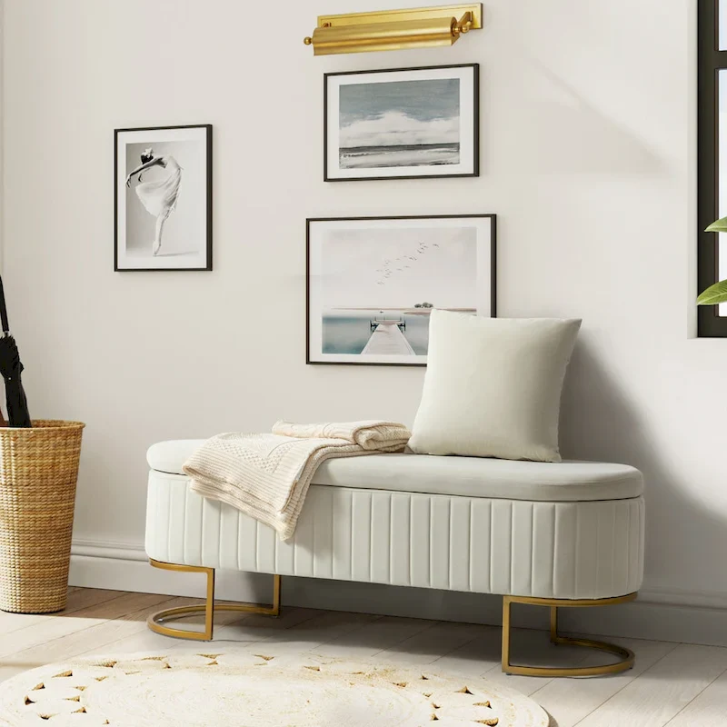 Modern Upholstered Flip Top Storage Bench with Ottoman