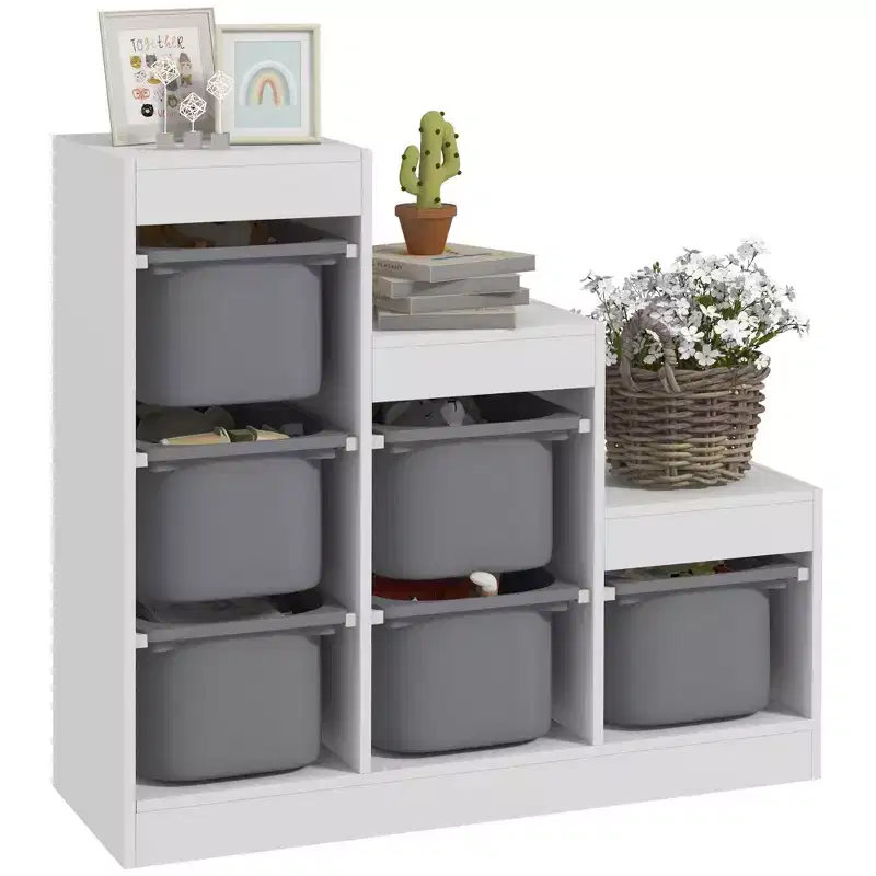 Qaba Kids Toy Storage Organizer with 6 Storage Bins & 3 Layers, Kids Bookshelf Toy Organizer for Aged 3-8 Years, Play Room, Bedroom, Gray
