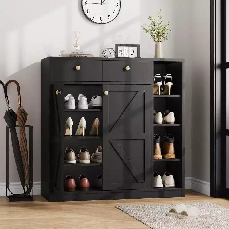 42 Shoe Storage Cabinet  4-Tier Organizer with Doors & 3 Adjustable Shelves for Entryway/Front Door