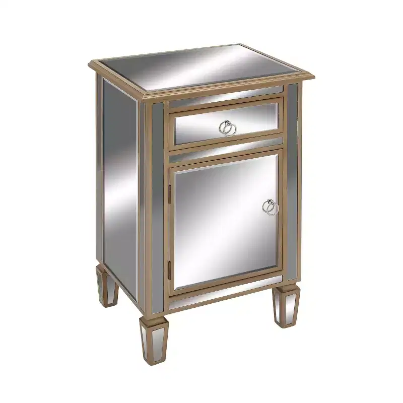 Olivia & May Small Glam Glass Mirrored Cabinet Beige: Luxury Style, No Assembly, MDF Frame
