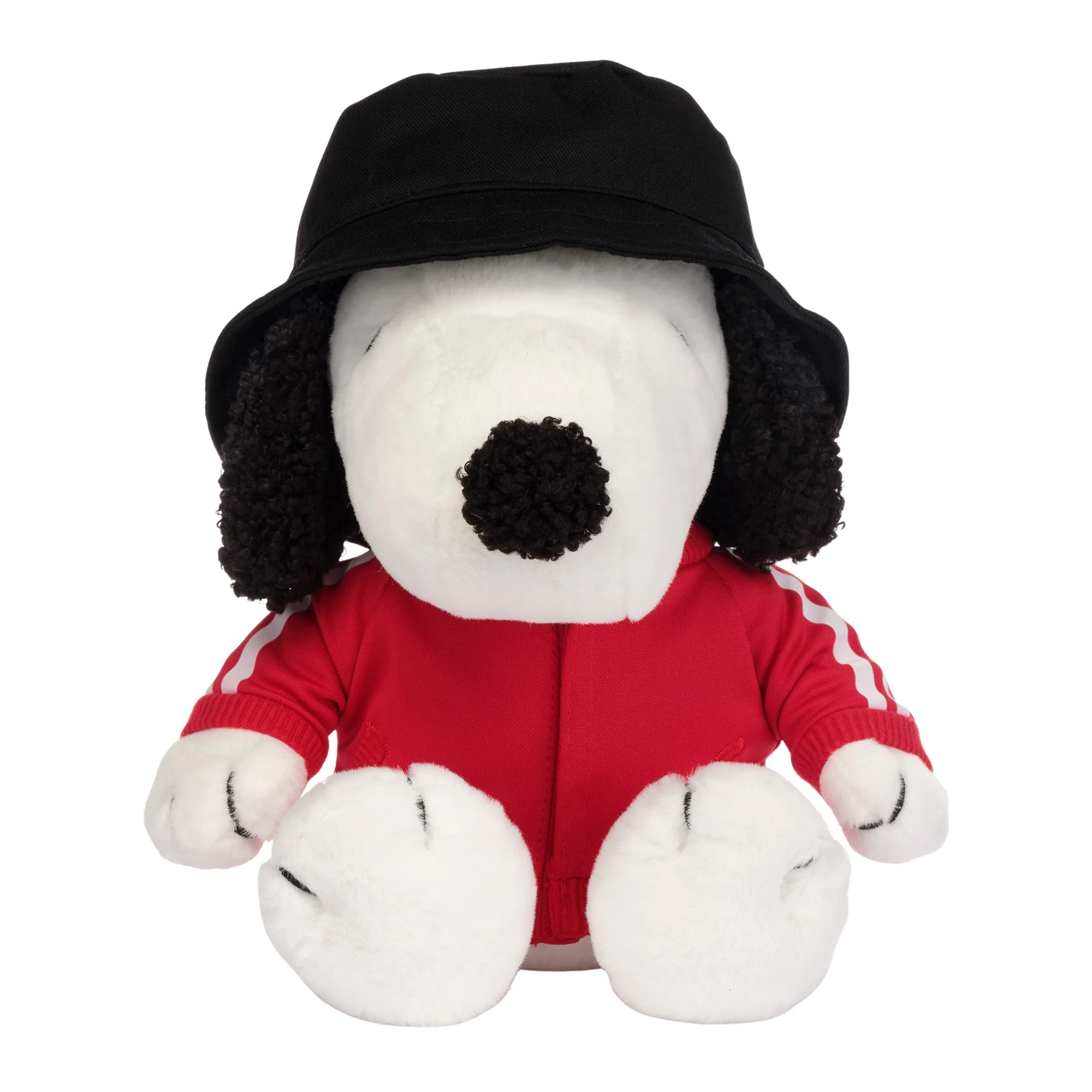 White Dog Plush with Bucket Hat and Track Jacket