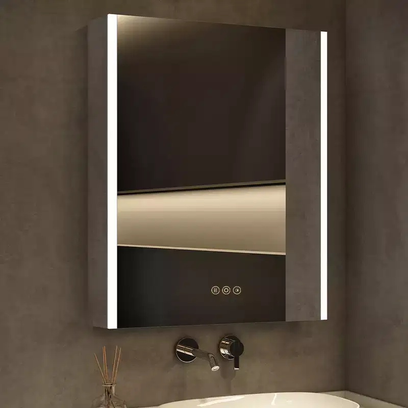 LED Medicine Cabinet with Mirrors and Lights, Recess/Wall Mount Bathroom Cabinet, 3 Mode Light, Dimmable, Anti-Fog, Outlet, Silver