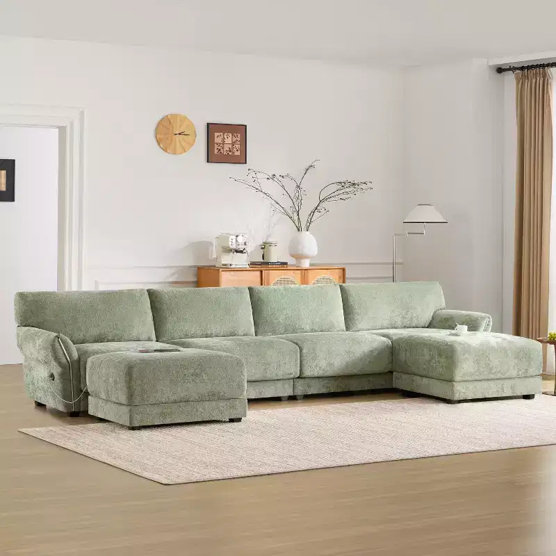 Whisen 142 Modular Sectional Sofa, U-Shape with Extra-Wide Seat Cushion, USB and Type-C Charger