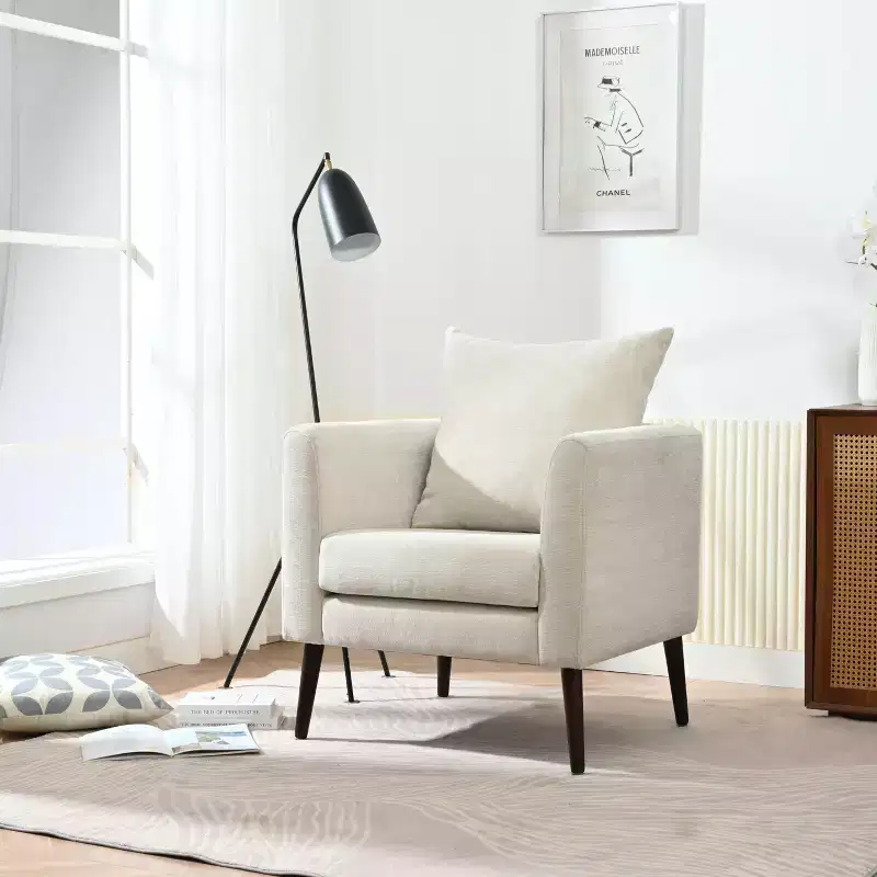 Modern Upholstered Arm Accent Chair, Solid Wood Frame, High-Density Sponge, Multiple Colors