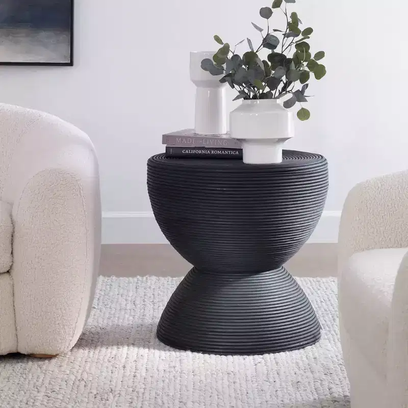 Uttermost Bongo 22 Wide Stained Black Rattan Round Side Table