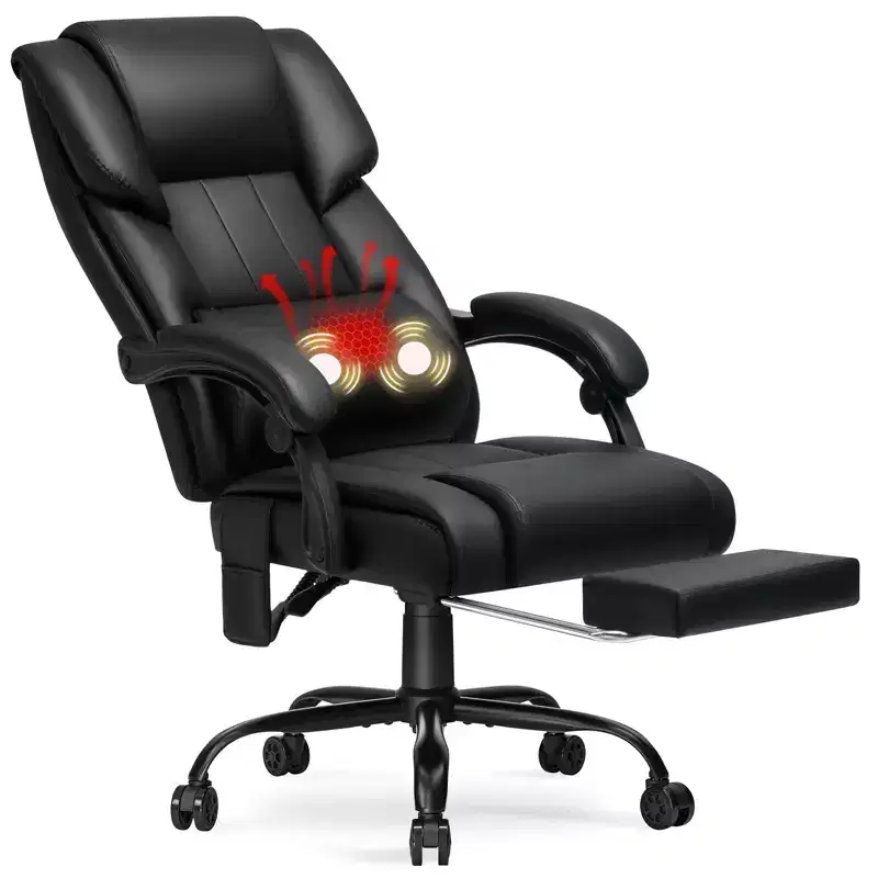Heated Massage Executive Office Chair with Adjustable Armrests, Footrest & Reclining Backrest
