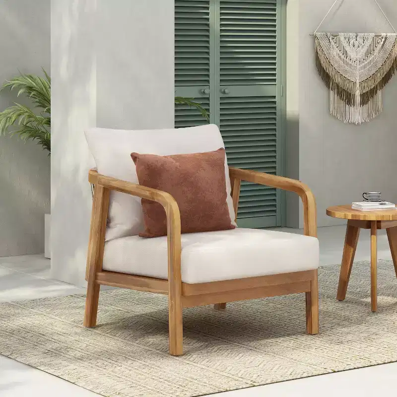 Okak 16 Boho Outdoor Accent Chair Acacia Club Chair with Woven Back,Set of 1/2,Patio Lounge Armchair for Porch,Garden,Backyard,400lbs Max