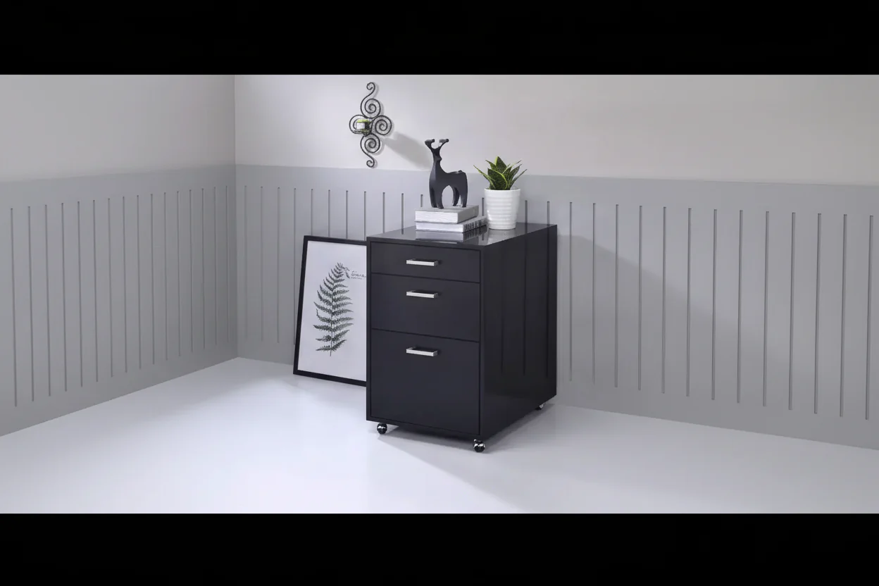 File Cabinets Black High Gloss/Chrome Finish