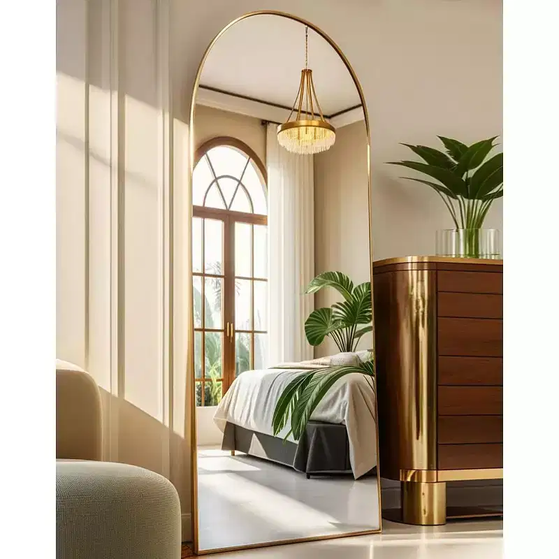 Freestanding Arched Full Body Mirror 58x18, Gold Wall Mounted for Bedroom Dressing