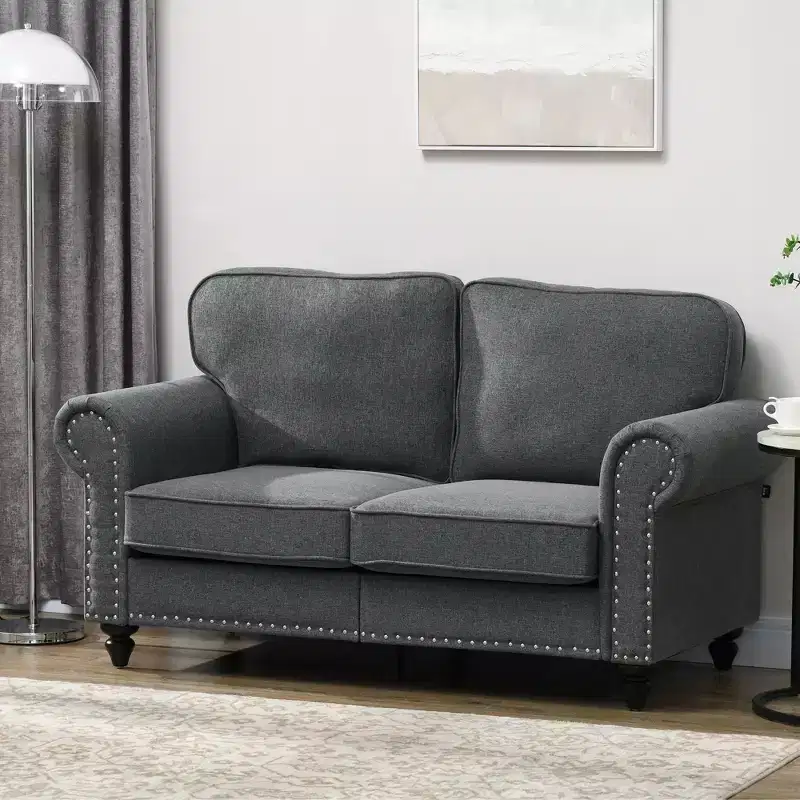 HOMCOM Loveseat Sofa, Fabric 2 Seater Small Couch with Nailhead Trim Rolled Arm, for Living Room and Bedroom