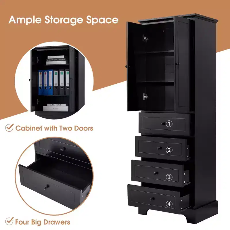 Okak Modern Bathroom Storage Cabinet with 2 Doors and 4 Drawers, 68Inch Tall Cabinet with Adjustable Shelf