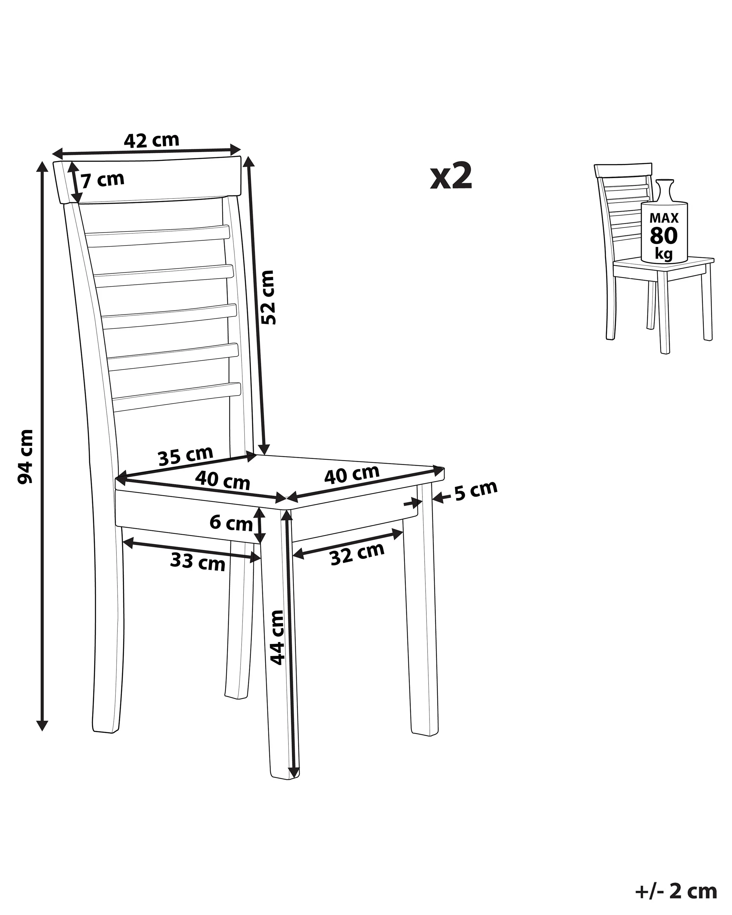 Set di 2 sedie da pranzo Legno Bianco