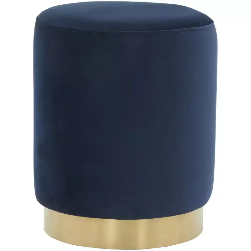 Elsworth Velvet Ottoman W Brass Base - SFV3558 - Navy/Brass - Safavieh Couture