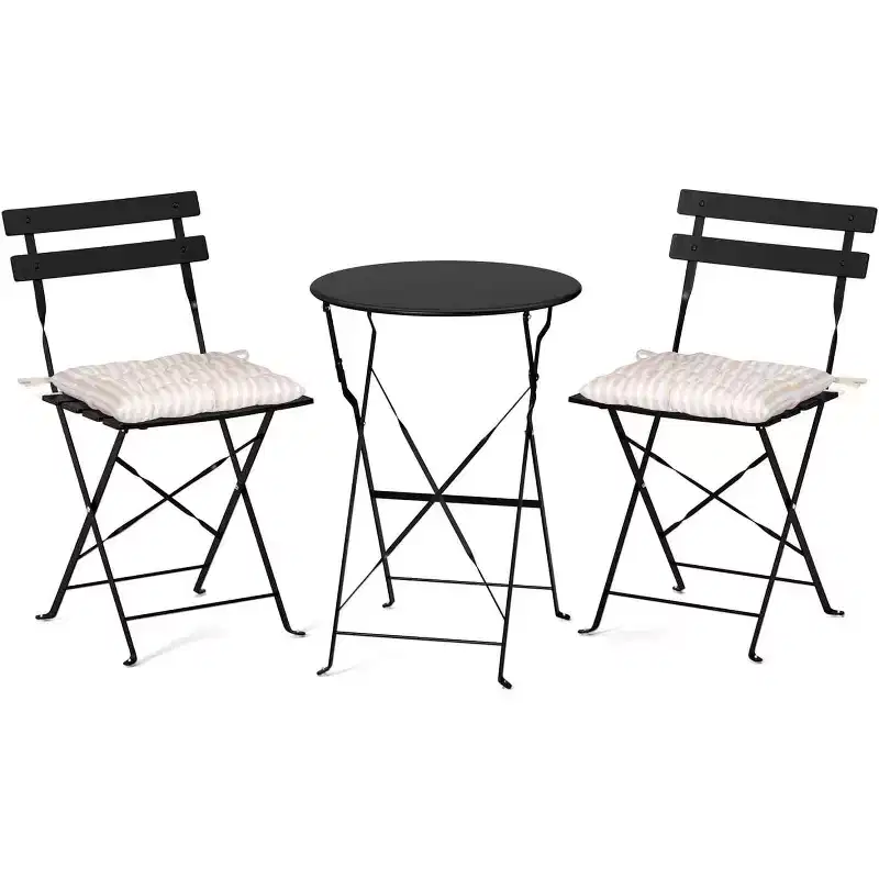 VINGLI Outdoor Folding Bistro Table and Chairs Set of 2, 3-Piece Bistro Set with Premium Steel Frame for Patio, Balcony, Garden