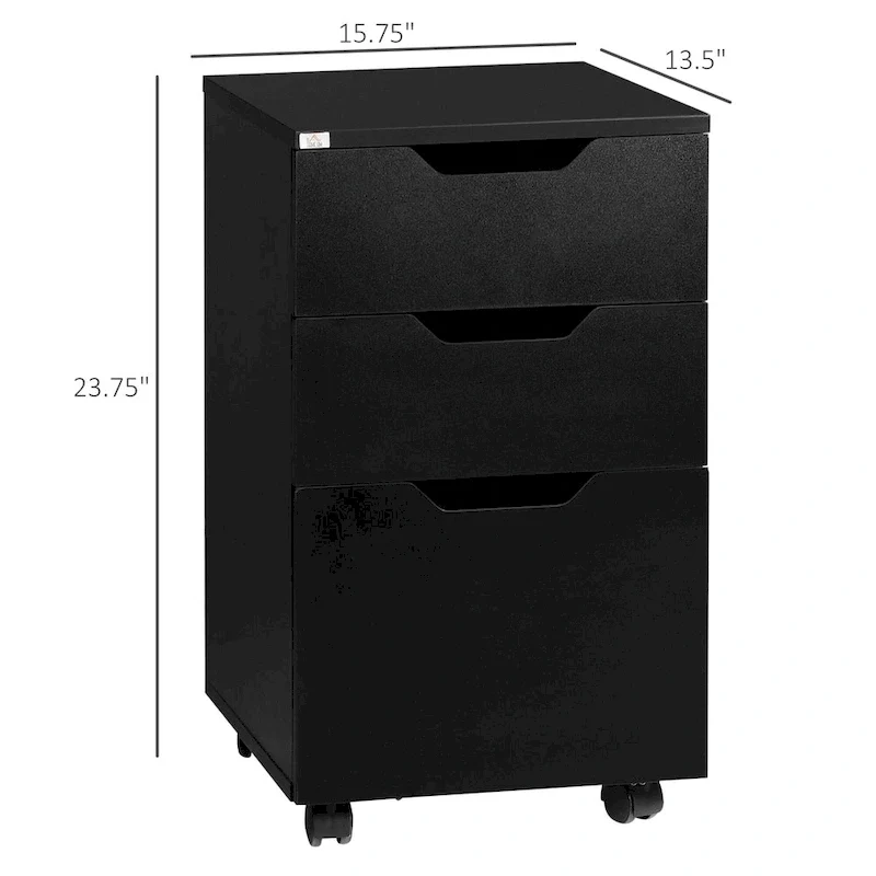 HOMCOM 3 Drawer Mobile File Cabinet, Rolling Printer Stand, Vertical Filing Cabinet