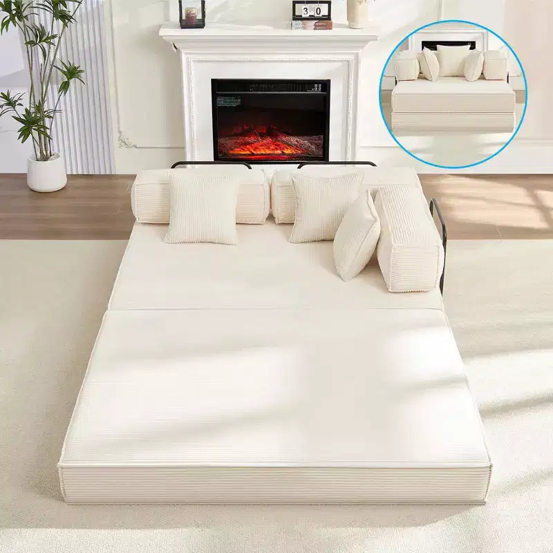 66 Convertible Sleeper Sofa Bed with Pillows, Folding Mattress Couch, Removable Washable Floor Sofa for Small Spaces