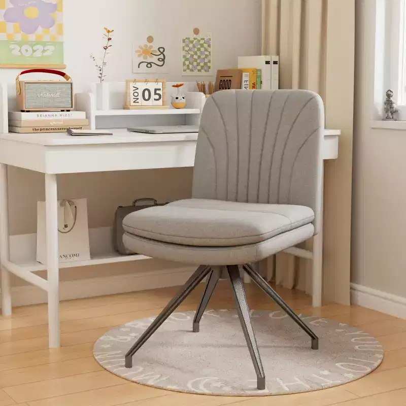 VECELO Upholstered Office Desk Chair Cross Legged Chair with Wide Padded Seat, Modern Computer Task Chair Gray/Beige