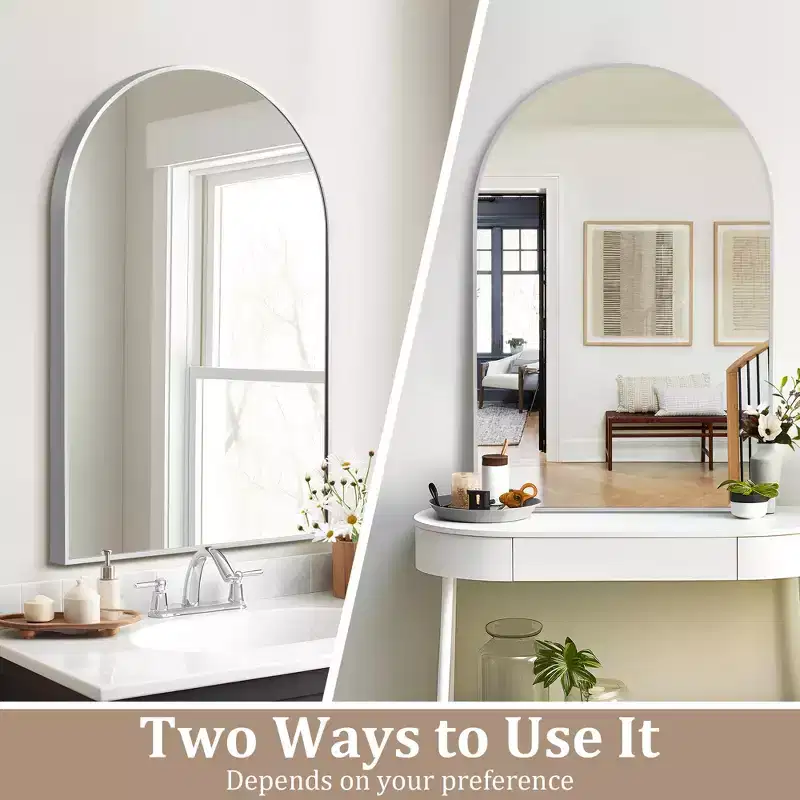 Aluminum Alloy Thin Edge Right Angle Arch-shaped Silver Wall Mirror 91*61*4cm
