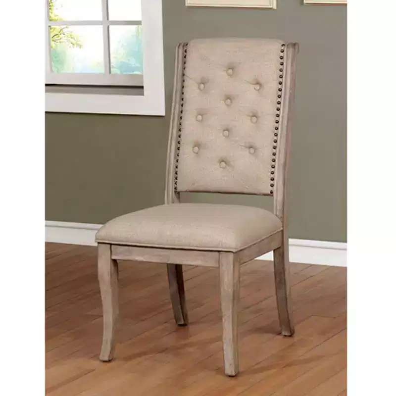 Wood Dining Side Chair Natural - Upholstered, Nailhead Trim, High Back