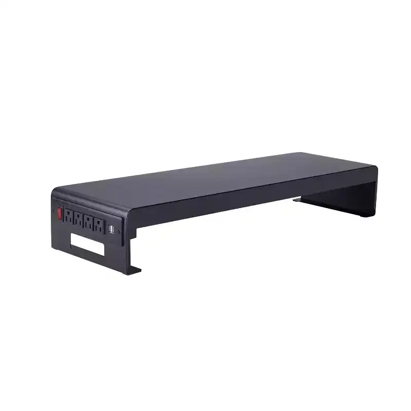 Double Articulated Dual Monitor Desk Mount with Power Black - Rocelco: 4 AC Outlets, 2 USB Ports, No Assembly