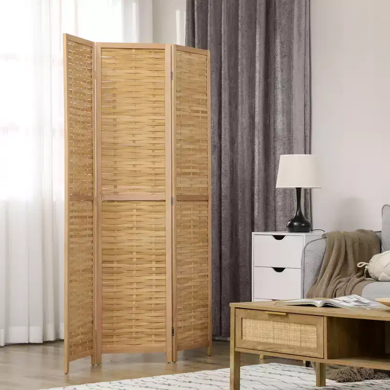 Room Divider, 5.5' Tall Bamboo Portable Folding Privacy Screens, Hand-Woven Double Side Partition Wall Dividers for Home, Natural
