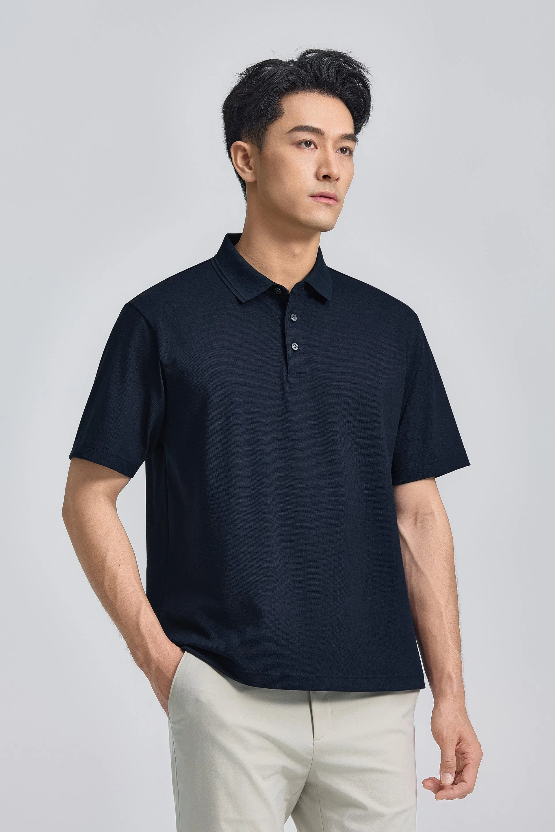 Tonal Tipped Pique Polo – Navy