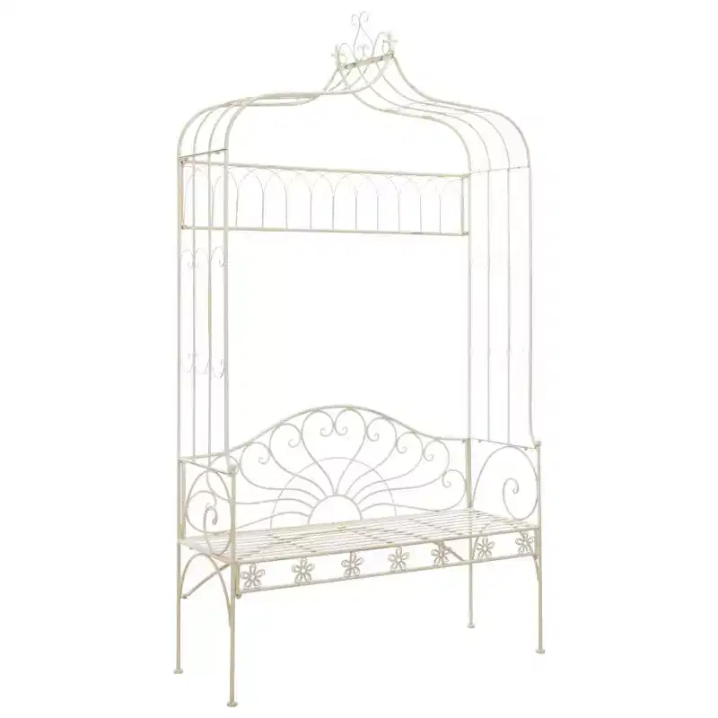 vidaXL Garden Bench Antique White Wrought Iron Standard Garden Bench