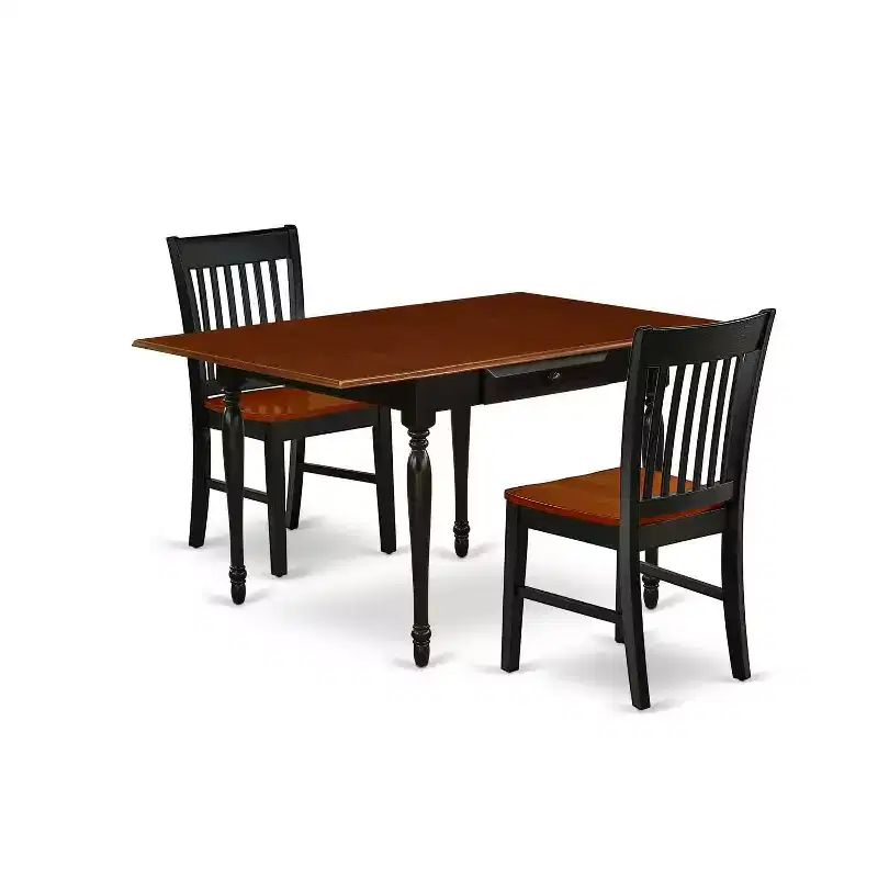 HomeStock 3-Pc Black and Cherry Finish Solid Wood Top With Dropleaf Dining Table Set