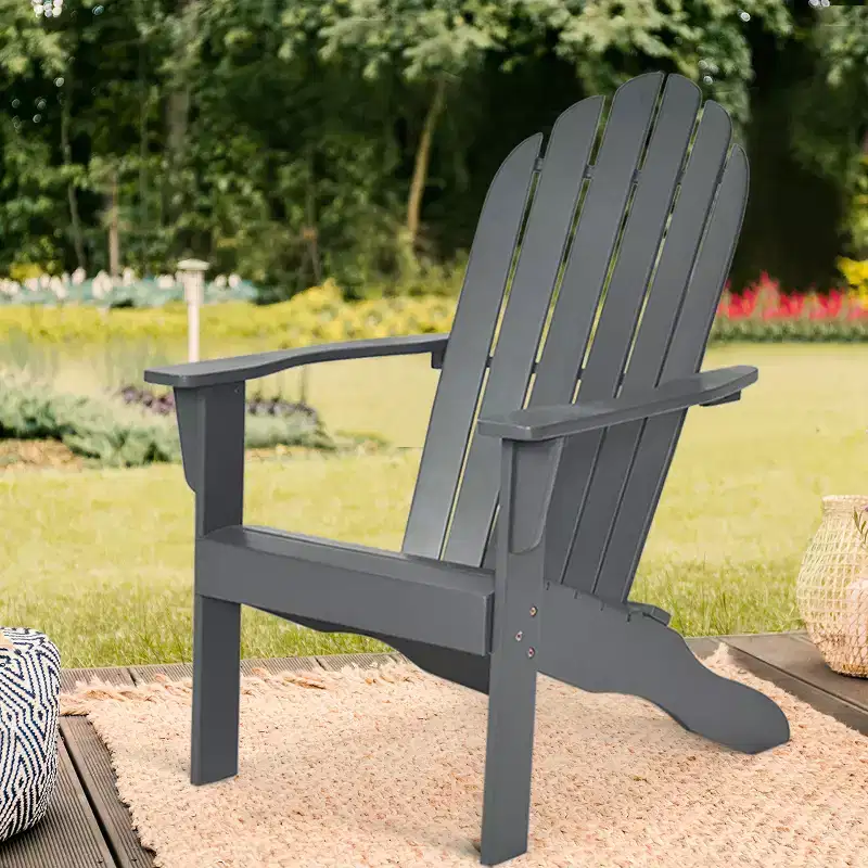 Costway Outdoor Adirondack Chair Solid Wood sturdy Patio Garden Furniture GrayNaturalWhite
