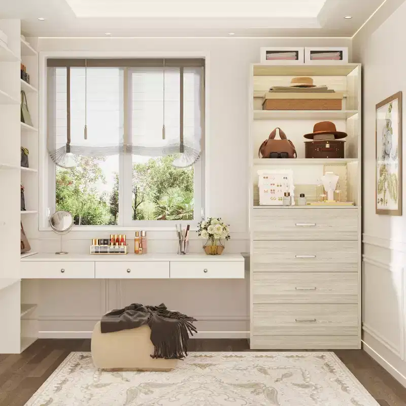 Besiost Closet Organizer System with Wood Drawers and Shelves