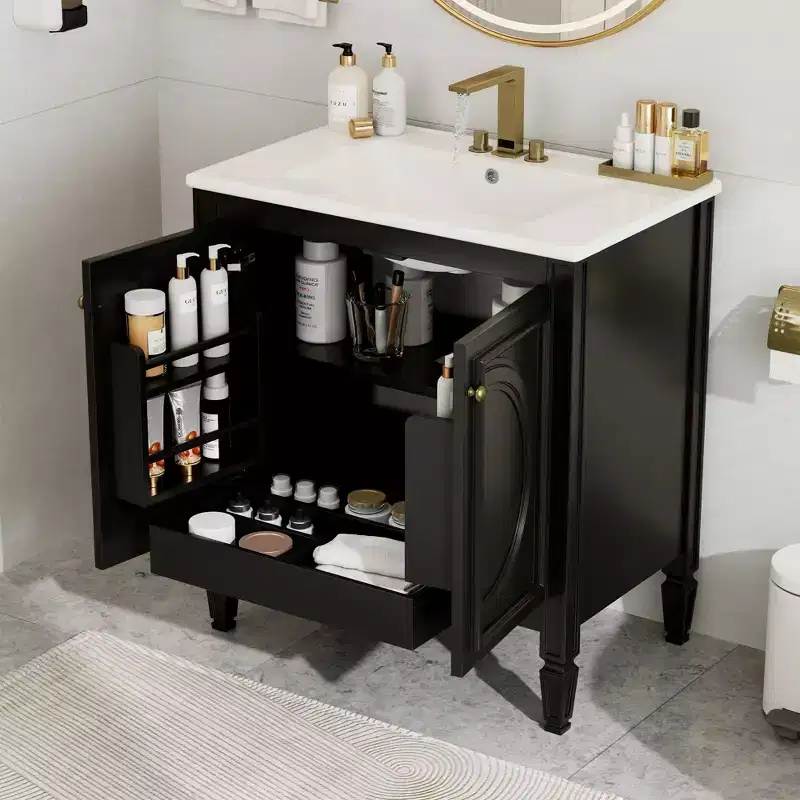 Okak 30 Inch Storage Cabinet Bathroom Vanity with Sink, Two Doors with Shelf, Soft Close Door Hinges
