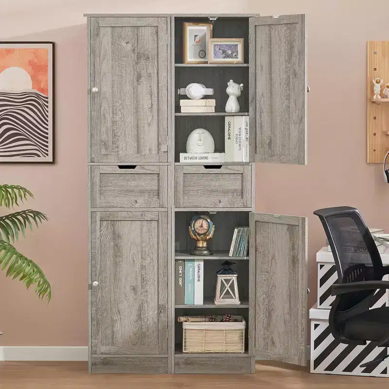 Tall Bathroom Cabinet with Adjustable Shelves & 1 Drawer, Storage Cabinet with 2 Doors, Narrow Tall Cabinet, Floor Cabinet for Bathroom, Grey