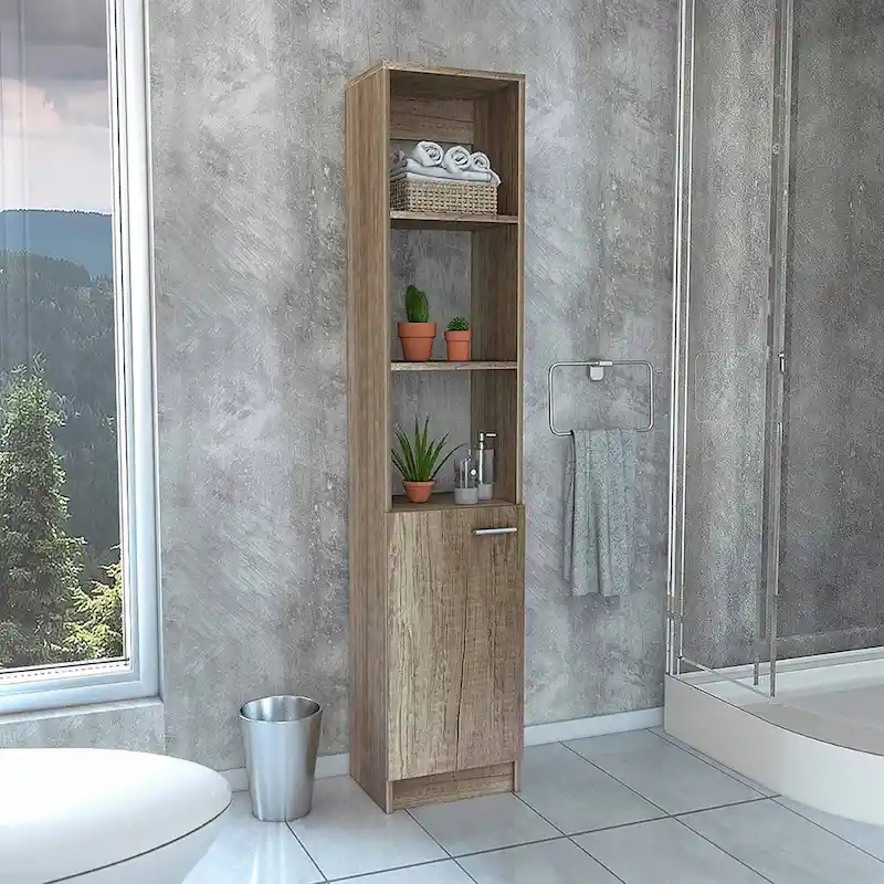 2-Shelf Rectangle Bathroom Linen Cabinet Light Oak/Black/White