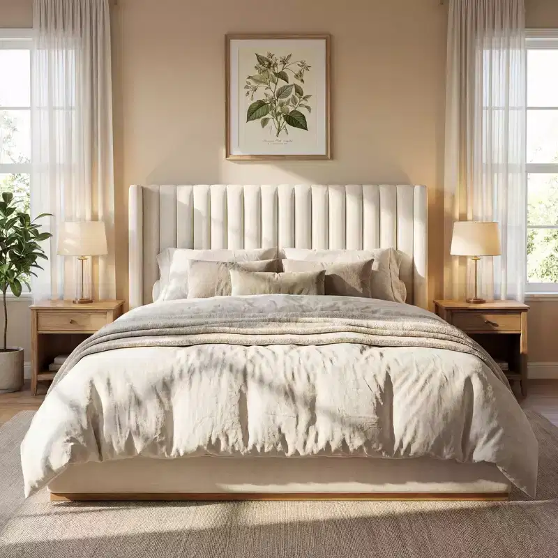 Christopher Knight Home Nashville Modern Linen Upholstered Bed with Wingback Headboard