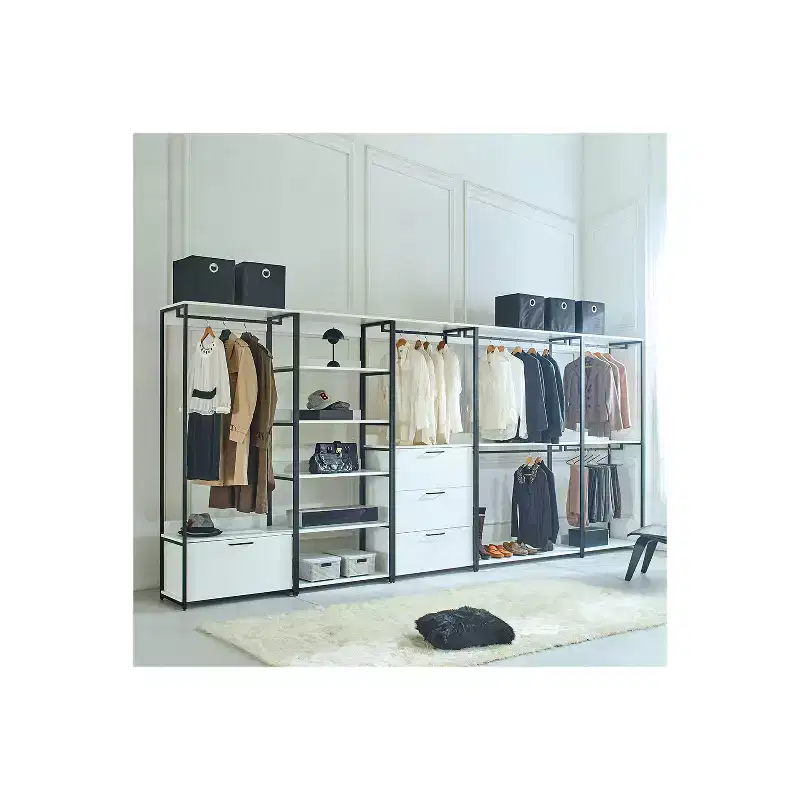 HomeStock 77.7 in.H x 47.2 in.W White Wood Composite Closet System for Universal Storage with Storage Bins