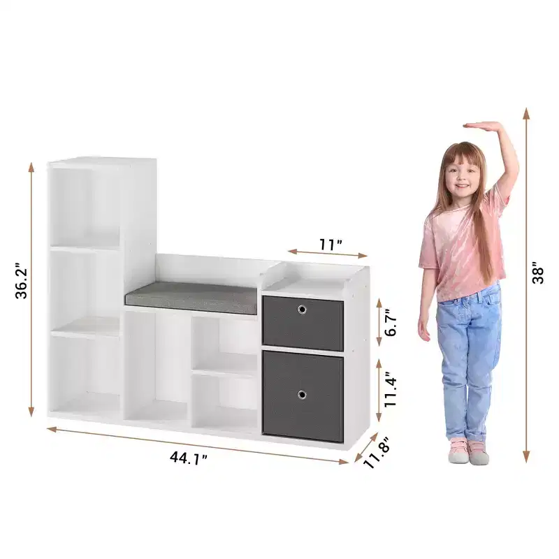 White 3-in-1 Kids Bookshelf with Cushioned Seat, for 1 Child