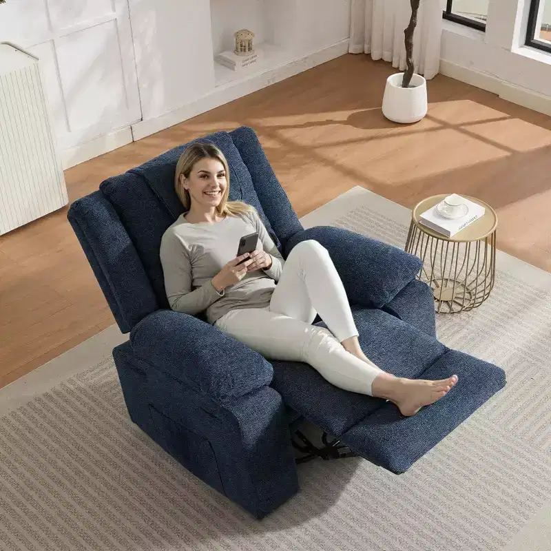 Swivel Rocker Recliner Chair for Adults with Massage and Heat, Oversized Linen Fabric Glider Nursery Chair with Deep Seat, High Backrest