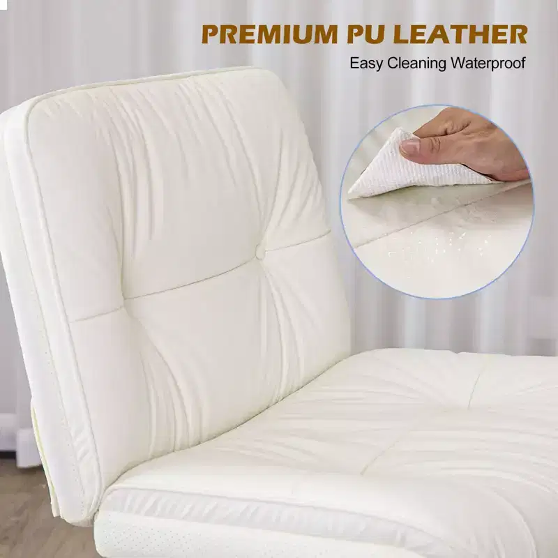 Armless Ergonomic Office Chair, Wide PU Leather Swivel Computer Chair with Adjustable Height & Omni-Directional Casters