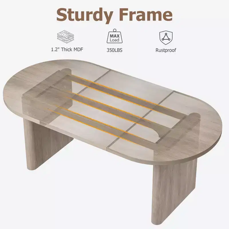 Oval Dining Table for 6-8 People, Large Kitchen Table with Thick Sturdy Wooden Base, Farmhouse Style