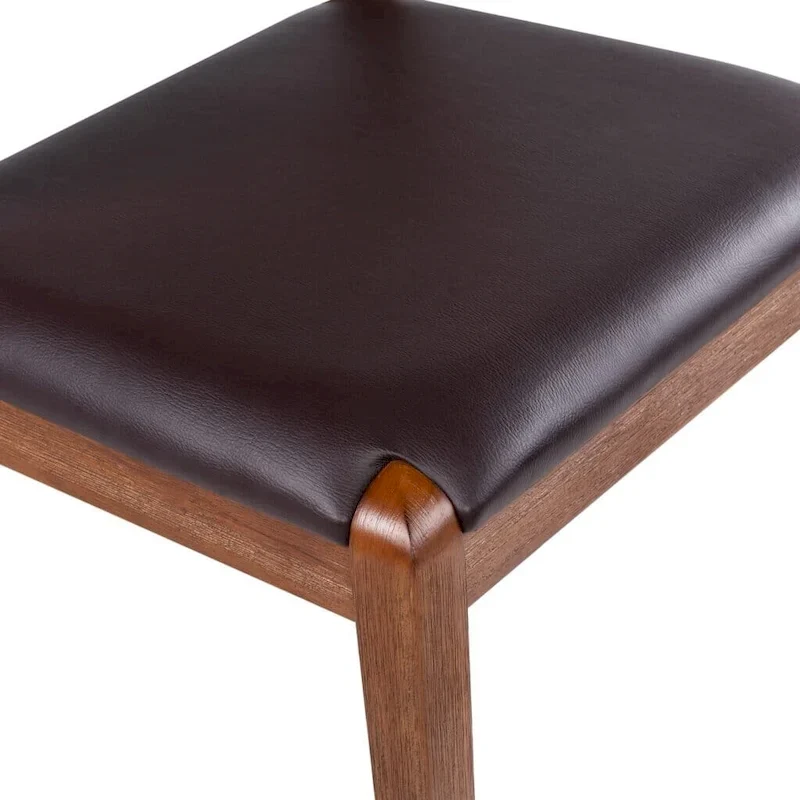 Mid-Century Dining Side Chair, Rubberwood, Faux Leather Padded Seat, Chestnut Wire-Brush Finish