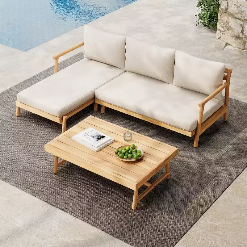 Christopher Knight Home Shane 3 Piece Rustic Patio Acacia Wood Slatted Design Upholstered Seating Set