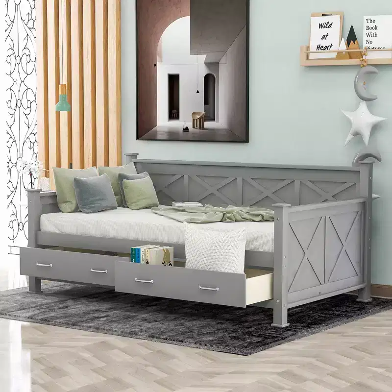 Wood & MDF Twin Daybed with 2 Storage Drawers